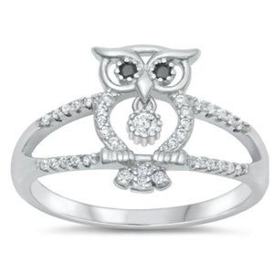 Silver CZ Owl Ring